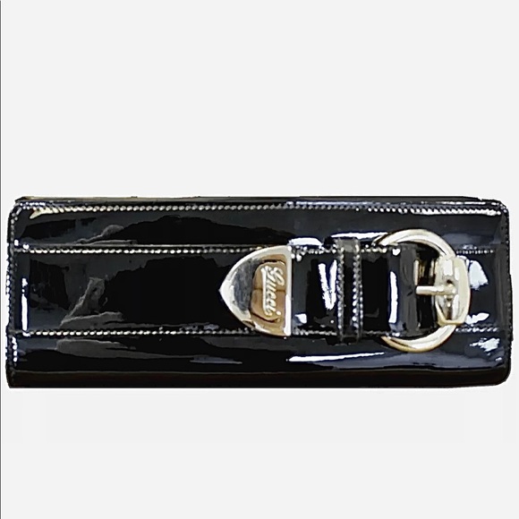 GUCCI Patent Leather Black Romy Clutch Wallet, mint with FREE silver waist belt! - Picture 2 of 13